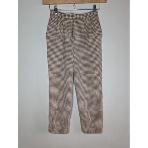 VTG Pendleton Brown Gingham Wool Straight Leg Trousers Womens sz 8 Academia
